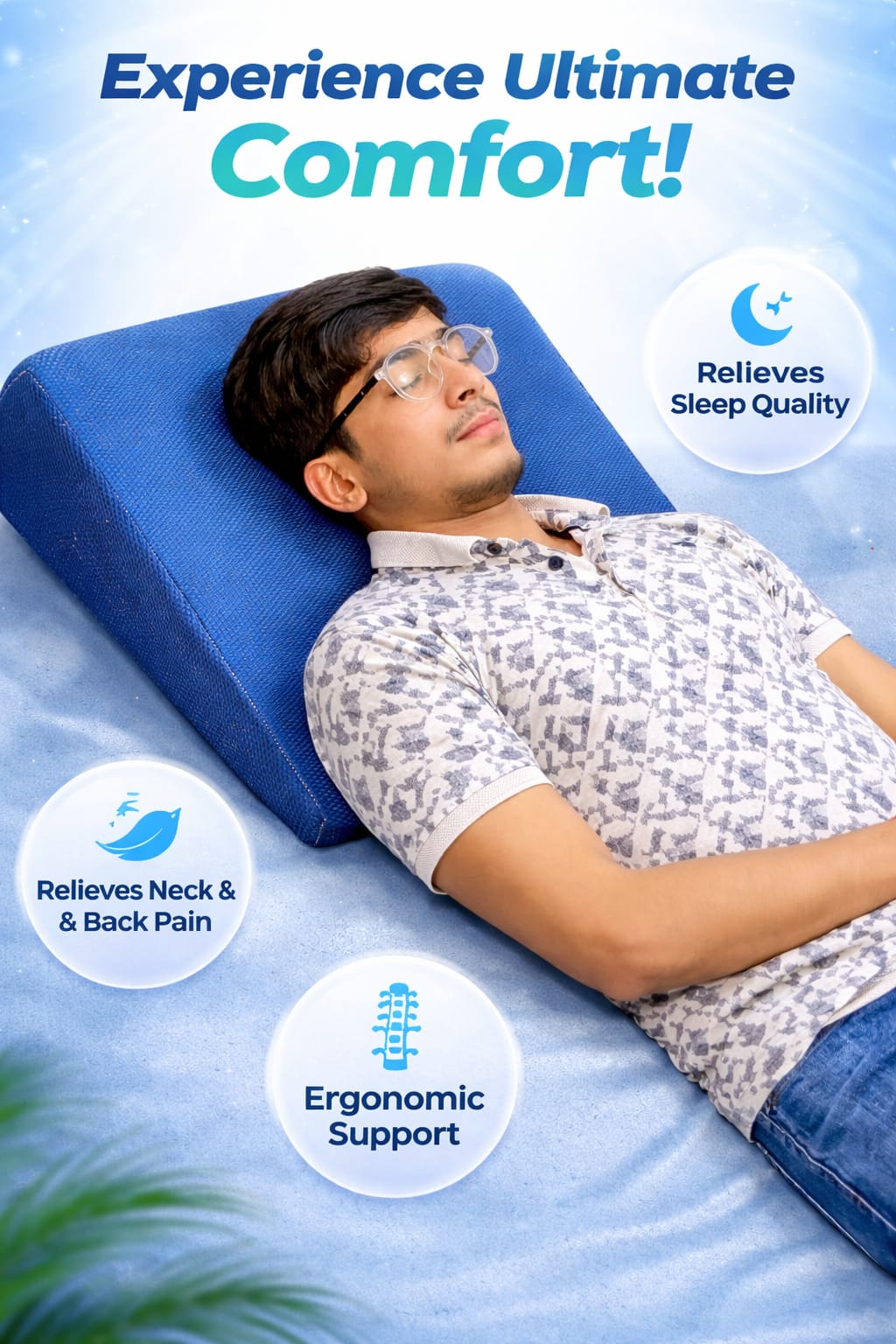 Ergonomic Memory Foam Back Support Pillow – Ultimate Comfort & Pain Relief