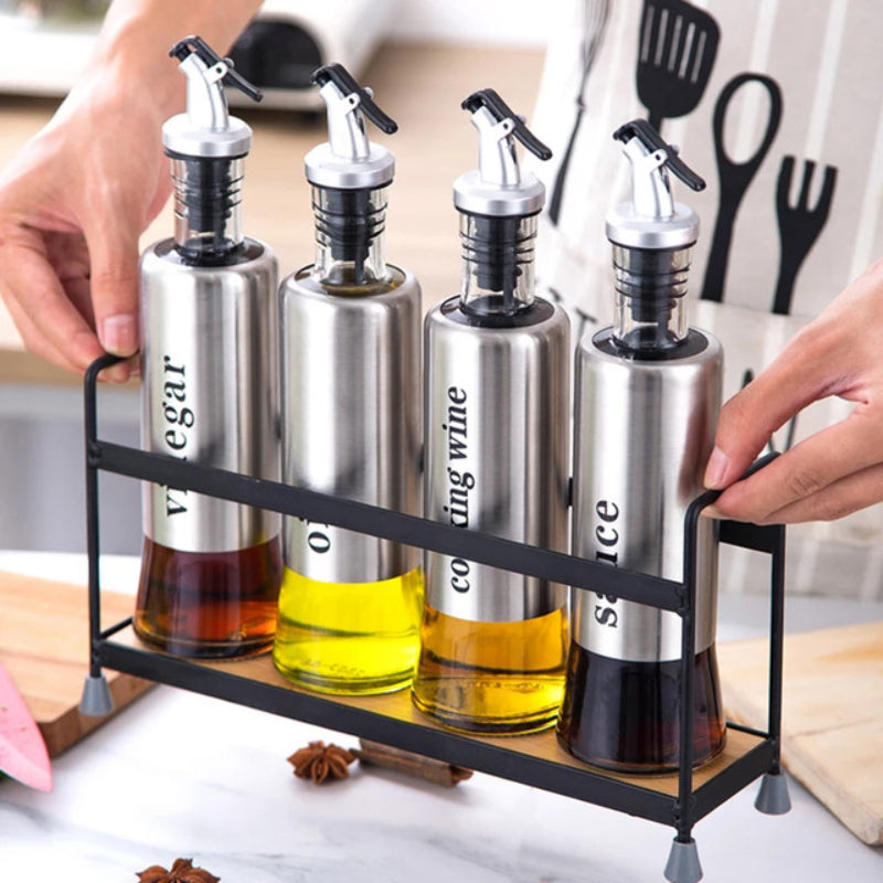 Steel Covered Smart Glass Oil Bottle