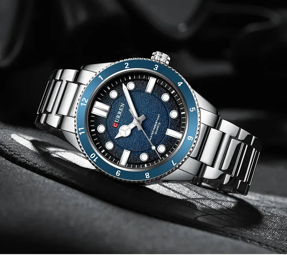 M:8450 Curren Blue Dial silver Stainless Steel Chain Watch