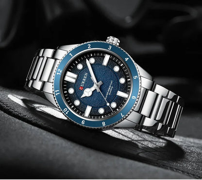 M:8450 Curren Blue Dial silver Stainless Steel Chain Watch