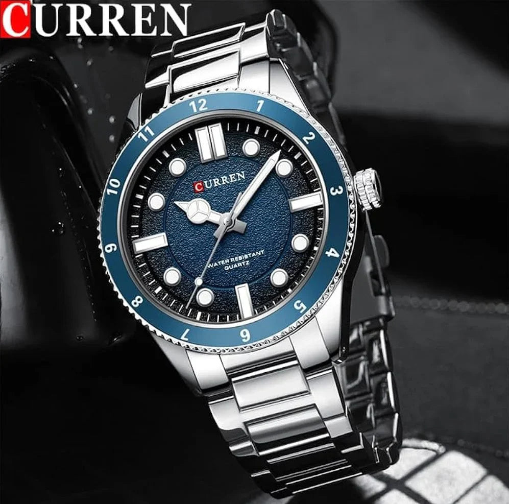 M:8450 Curren Blue Dial silver Stainless Steel Chain Watch